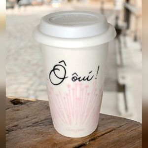 Lancome Paris Ooui tall Tumbler pink sparklers with flexible lid